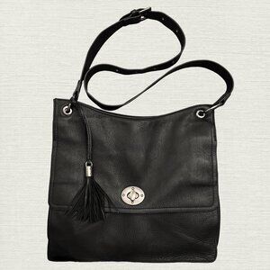 Clements Ribeiro black leather cross body purse with tassel charm